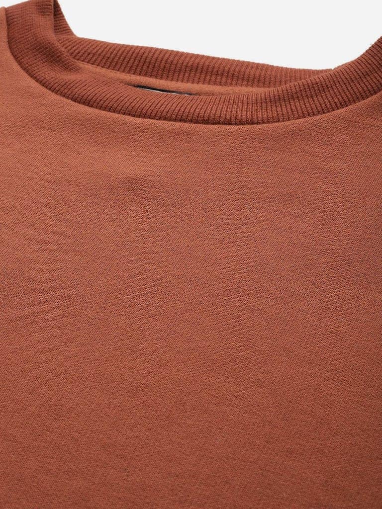 Rust solid Fleece Sweatshirt view 5