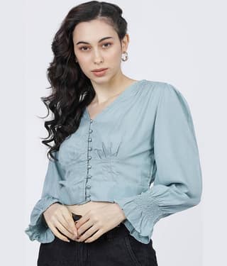 Tokyo Talkies Women's Viscose Regular Top ( Blue )