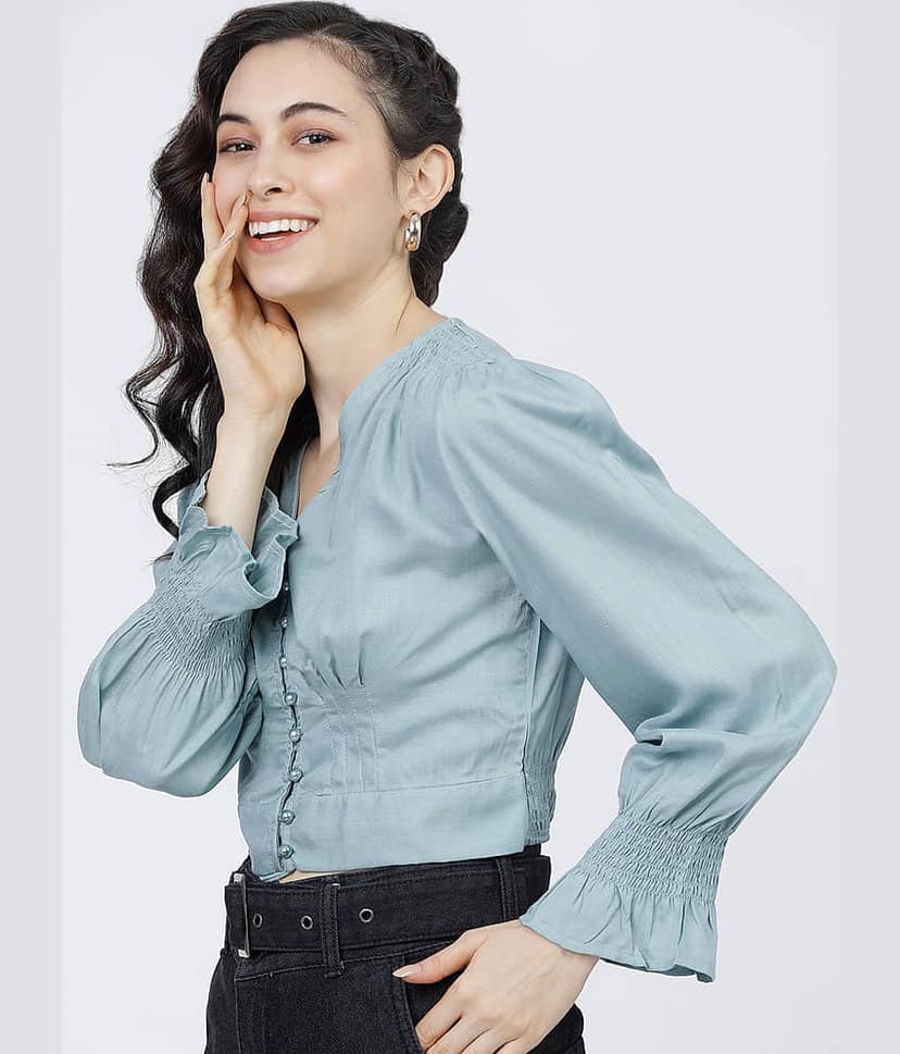 Tokyo Talkies Women's Viscose Regular Top ( Blue ) view 2