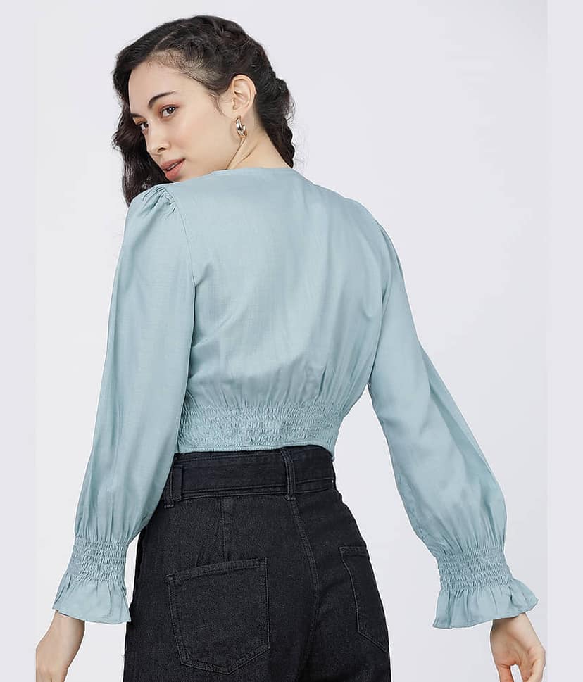 Tokyo Talkies Women's Viscose Regular Top ( Blue ) view 3