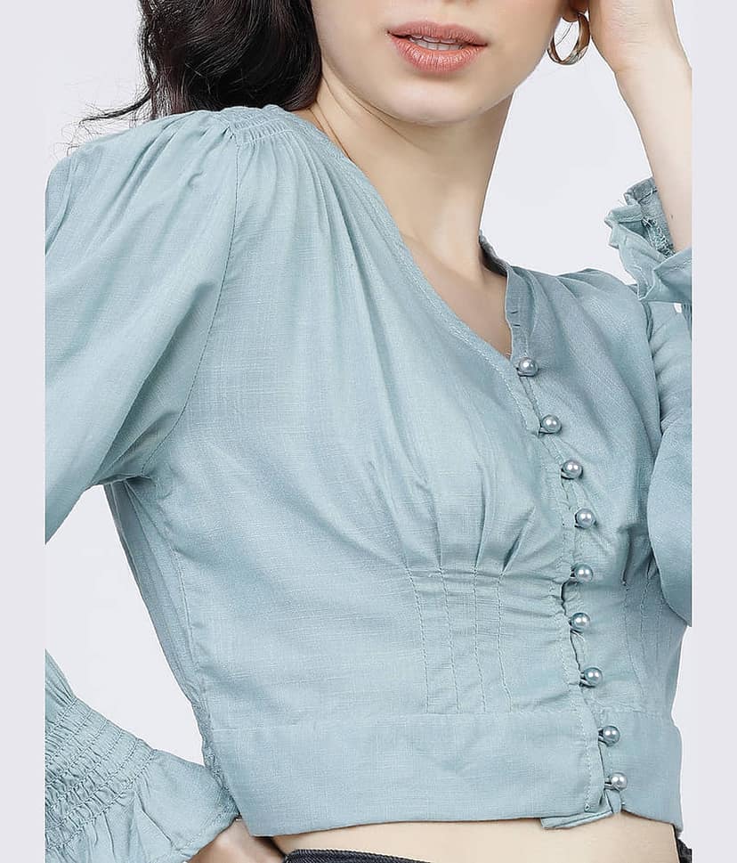 Tokyo Talkies Women's Viscose Regular Top ( Blue ) view 4