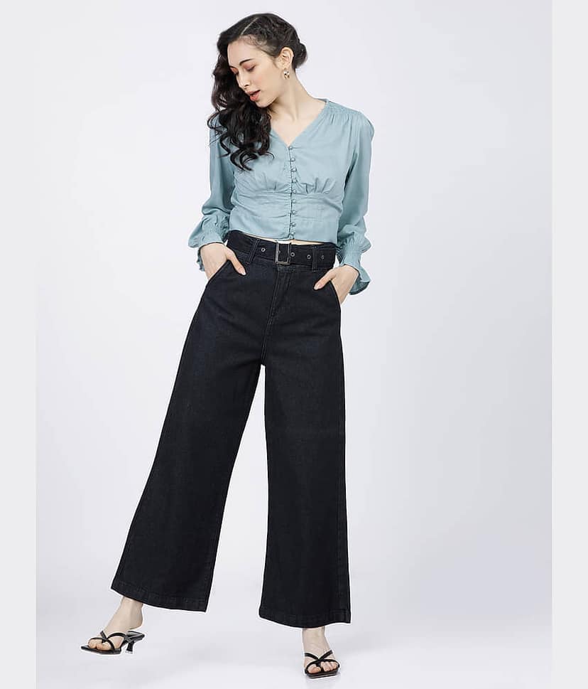 Tokyo Talkies Women's Viscose Regular Top ( Blue ) view 5