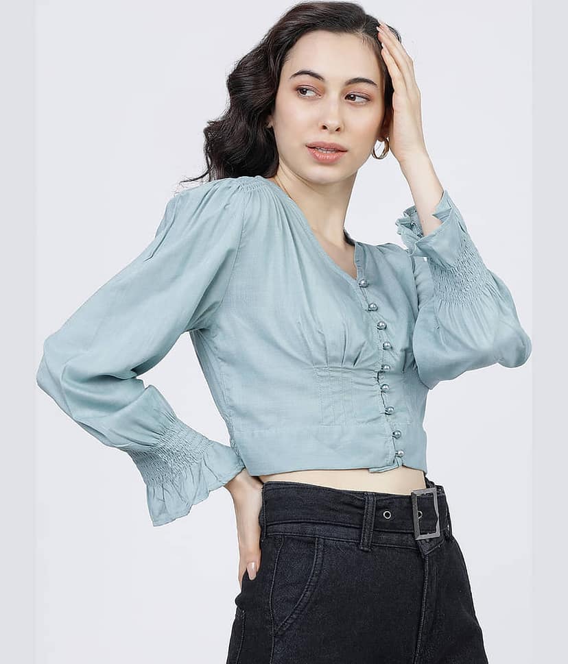 Tokyo Talkies Women's Viscose Regular Top ( Blue ) view 6