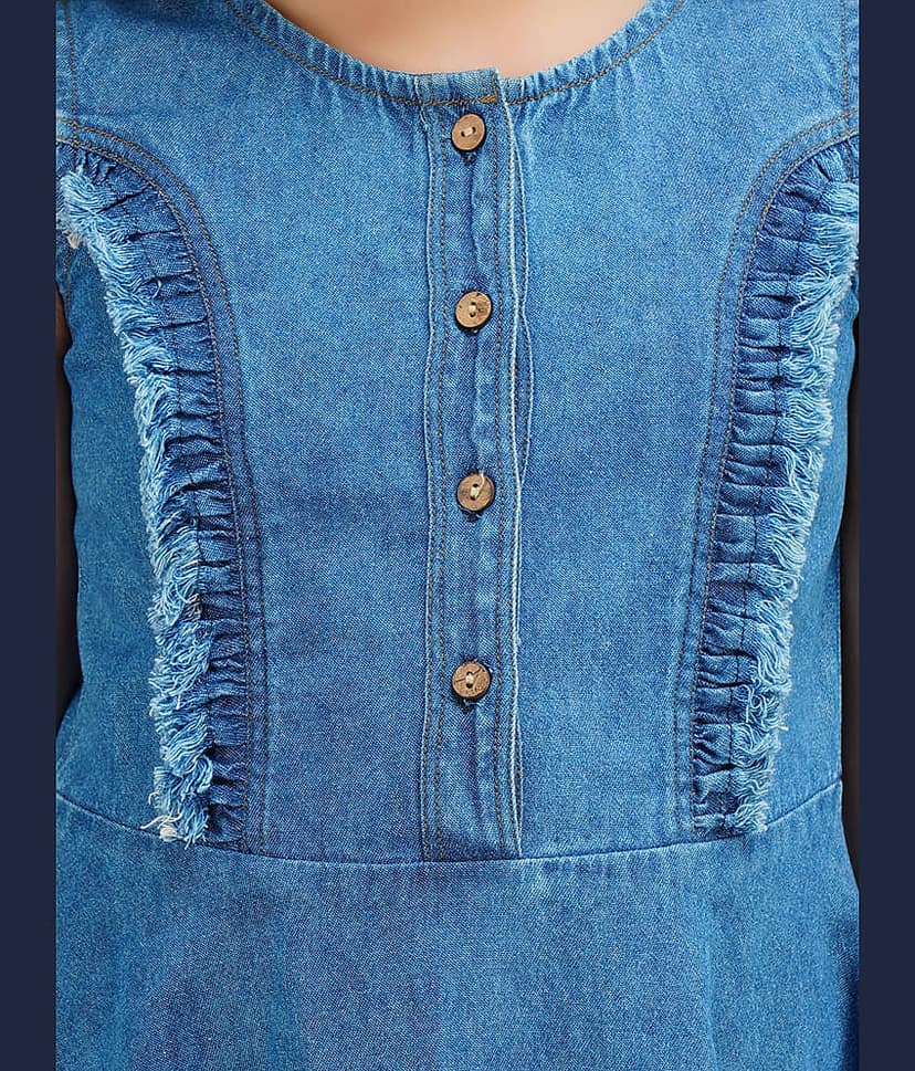 Being Naughty Denim Fit And Flare Dress For Girls ( Pack of 1 , Blue ) view 2