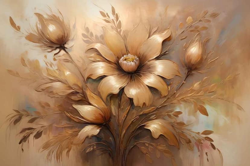 DETAILED BROWN FLOWERS PRINT 24in X 16in WITH BLACK FRAME view 2