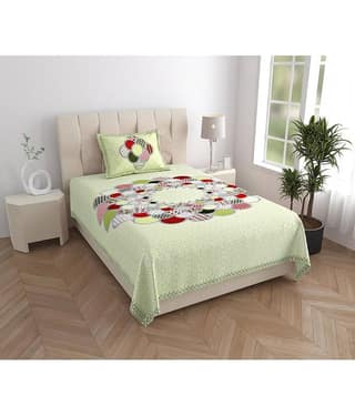 ABHACLOTHO Cotton 1 Single Bedsheet with 1 Pillow Cover ( Grey )