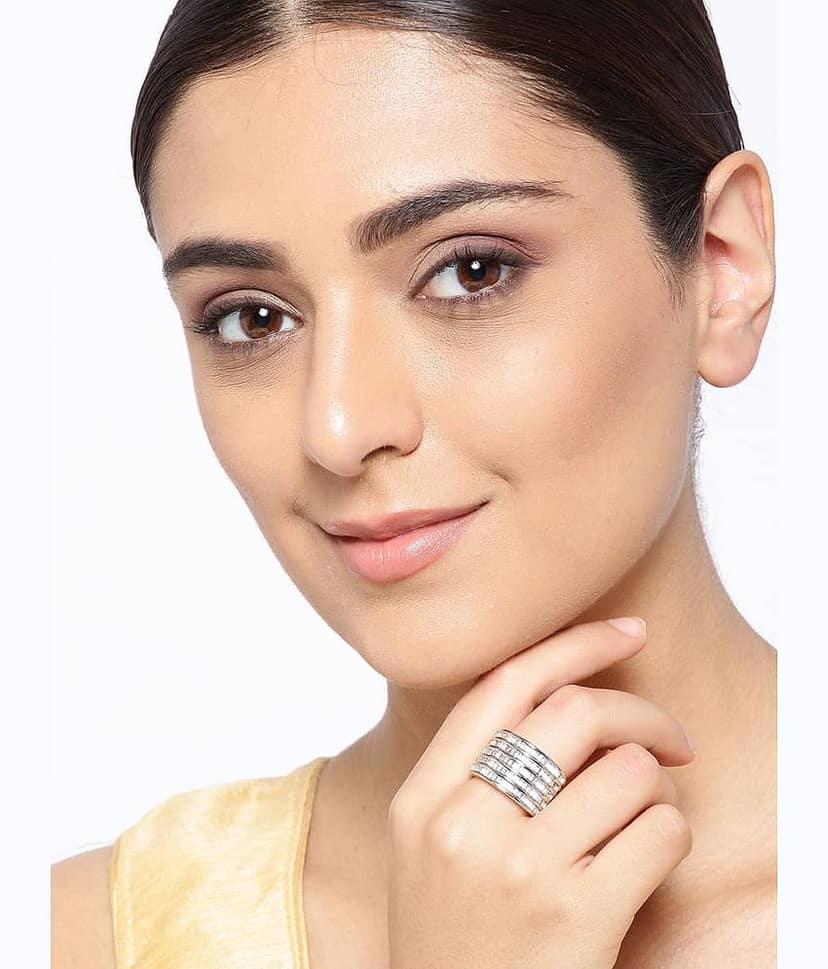 Priyaasi Gold-Plated Stylish Rings with American Diamond for Women view 2