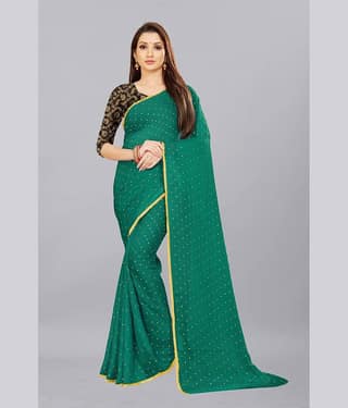 Rhey Chiffon Printed Saree With Unstitched Blouse Piece ( Navy Blue )