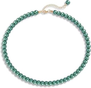 A V FASHION - Pearl Necklace For Girl and Women Green Pearl Necklaces for Women, 8MM Beaded Choker Necklace 1 Layer Beaded Mala Fashion Jewellery