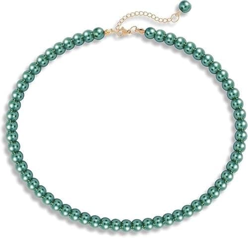 A V FASHION - Pearl Necklace For Girl and Women Green Pearl Necklaces for Women, 8MM Beaded Choker Necklace 1 Layer Beaded Mala Fashion Jewellery