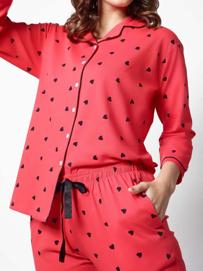 Zeyo Women Green Heart print Stylish Night suit set view 2