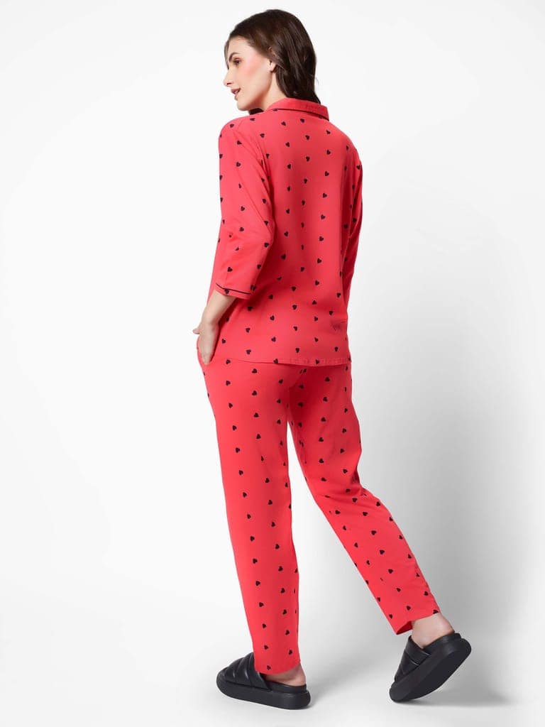 Zeyo Women Green Heart print Stylish Night suit set view 4