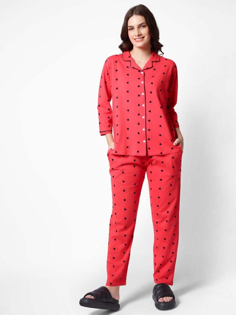 Zeyo Women Green Heart print Stylish Night suit set view 5