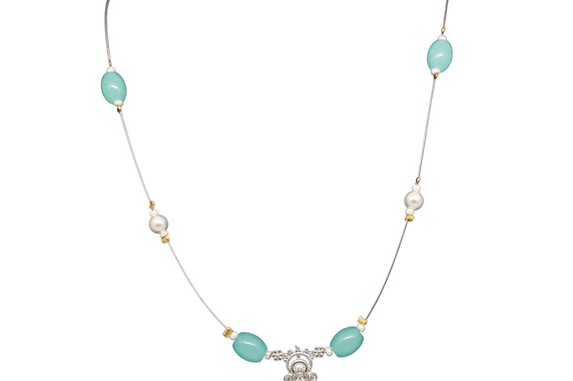 Elegant Turquoise Bead & Pearl Statement Pendant Necklace view 2