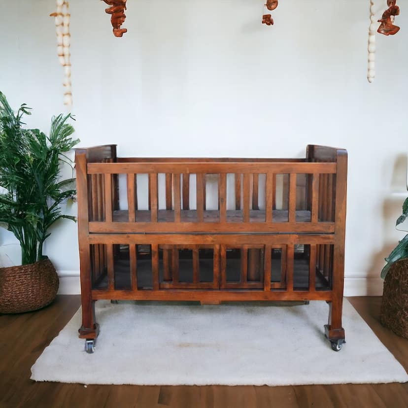 Nikhil Art Baby Wooden Cot, Convertible Baby Bed Cot with Lock Wheel Feature view 2
