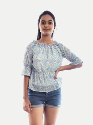 Teen Girls Blue AOP Printed Dress