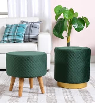 Shadowkart Ottoman Pouffes Sitting Mudda Puffy Stool for Living Room Dressing Table Pouf Round Footstool for Office Home Decor, Check Holland Velvet ,16x16x17 Inch
