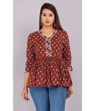 EXPORTHOUSE Women's Cotton A-Line Top ( Maroon )