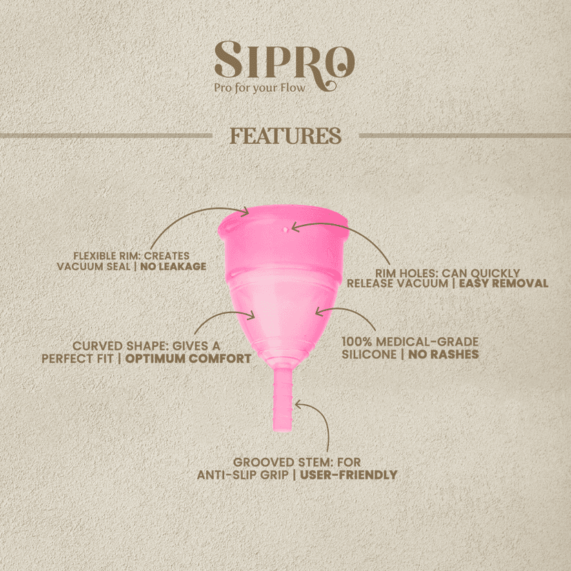 SIPRO Reusable Menstrual Cup for Women | Travel Friendly with Pouch, Ultra Soft Odour & Rash Free,100% Medical Approved Silicone |12 Hours Protection, No Leakage FDA Approved (Pack of 1) | view 2