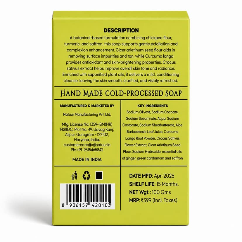 GLOW Chickpea, Turmeric and Saffron Artisanal Cold Processed Beauty Bar view 3