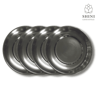 SHINI LIFESTYLE Heavy Gauge Steel Laser Halva Plates, Old Style Quarter Plate / Breakfast Plates / Poha Plate, 14 cm Quarter Plate (Pack of 4)