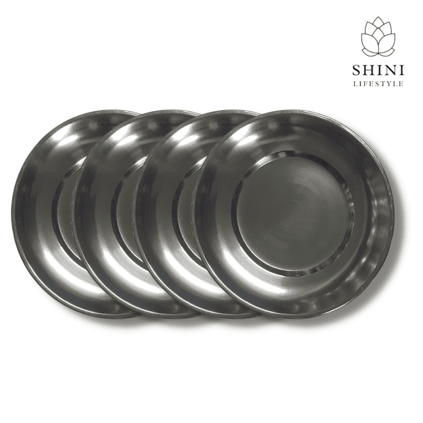 SHINI LIFESTYLE Heavy Gauge Steel Laser Halva Plates, Old Style Quarter Plate / Breakfast Plates / Poha Plate, 14 cm Quarter Plate (Pack of 4)