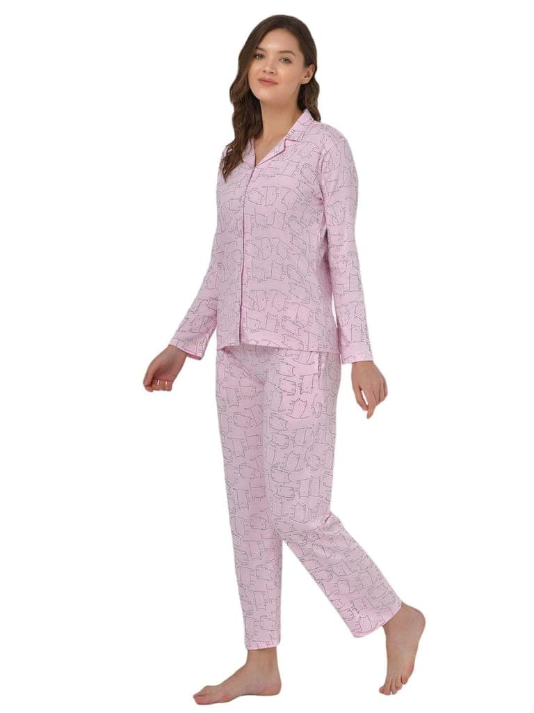 Klamotten Women's Baby Pink Allover Printed Top Pyjama Set N55Rb view 3