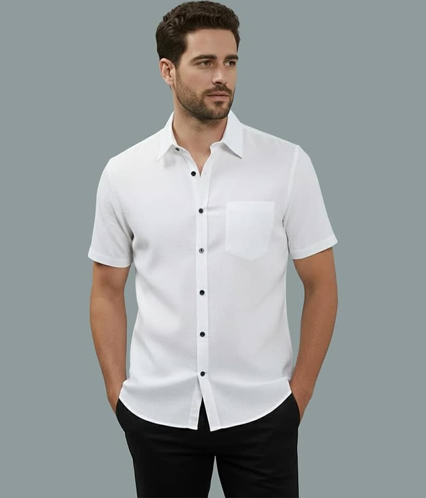 UNI VIBE Cotton Blend Slim Fit Solids Half Sleeves Men's Casual Shirt - White ( Pack of 1 )