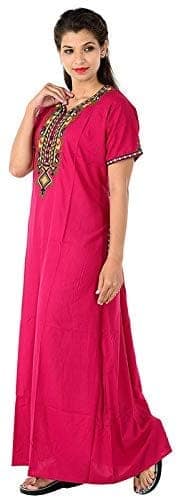 Valencia Cotton LizzyBizzy Embroidery Nighty Nightwear Maxi Nightgown Plain Pink view 3