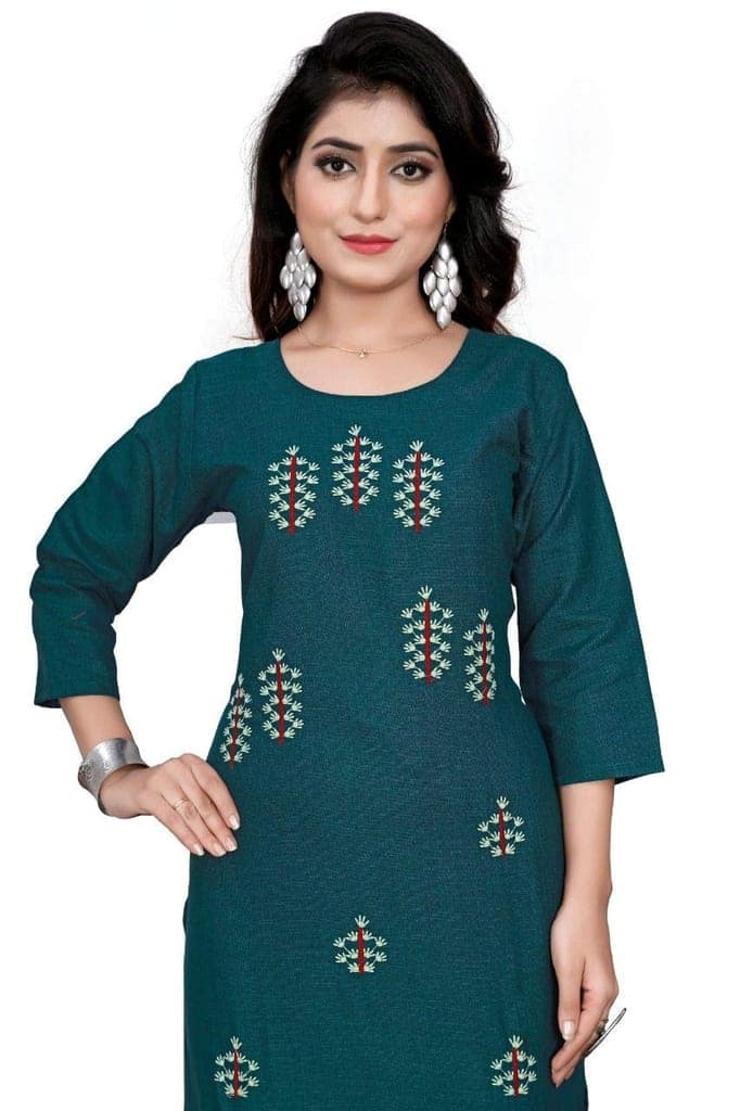 STYLEOO Ruby Slub 3/4 Sleeves Embroidered Kurti for Women's Combo Pack (RED and Green) (M, L, XL, XXL) view 6