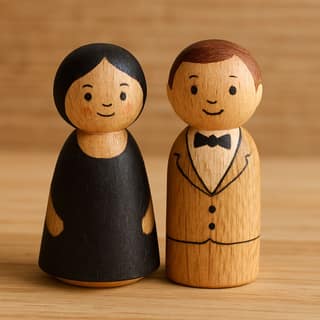 Handcrafted Wooden Couple Peg Dolls - Wedding, Anniversary & Home Decor Gift
