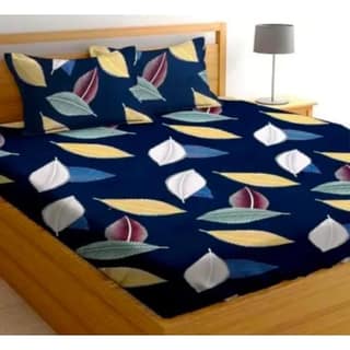 Homdazal Microfibre Abstract Queen Size (Navy Blue with Flower)