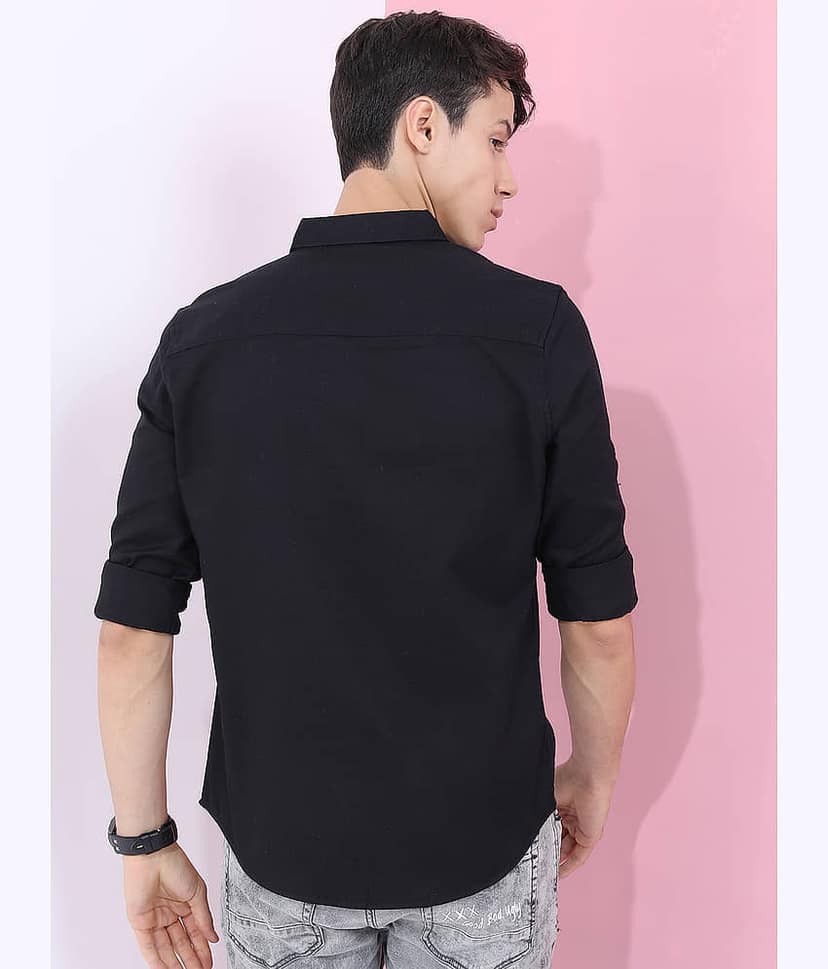 Highlander 100% Cotton Slim Fit Solids Full Sleeves Men's Casual Shirt - Black ( Pack of 1 ) view 3