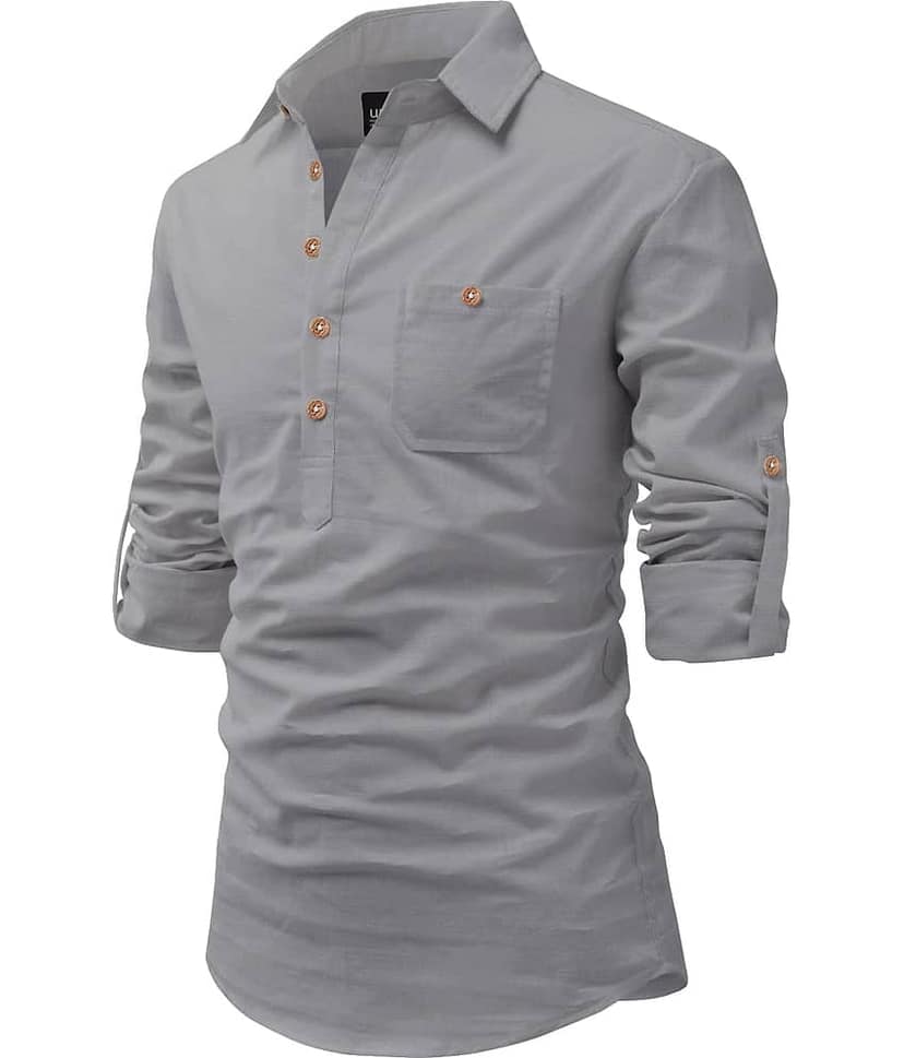 UNI VIBE Olive Cotton Blend Men's Shirt Style Kurta ( Pack of 1 )