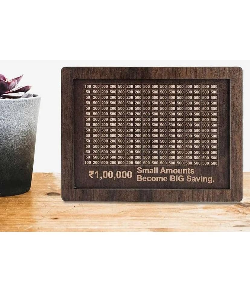 Wooden Piggy Money Bank Saving Box With Saving Target Upto 1 Lakh (Brown)