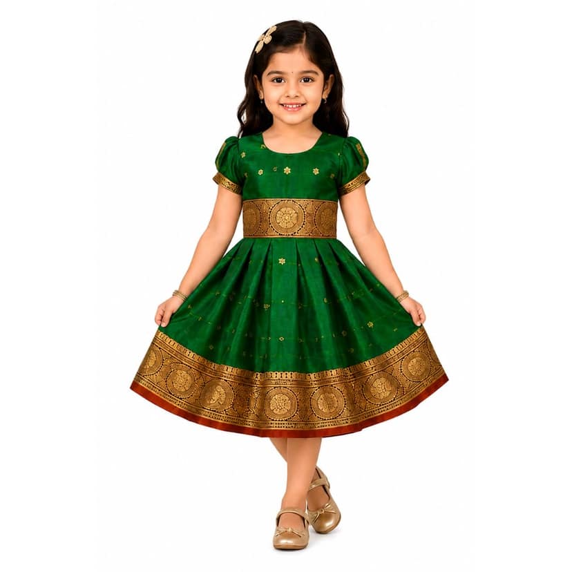 Mom and Me Baby Girl Satin Frock for Parties, Birthdays & Weddings | Elegant Toddler Dress with Balloon Sleeves & Zipper Closure | Age 0-2 Years (in, Age, 18 Months, 24 Months, Green)