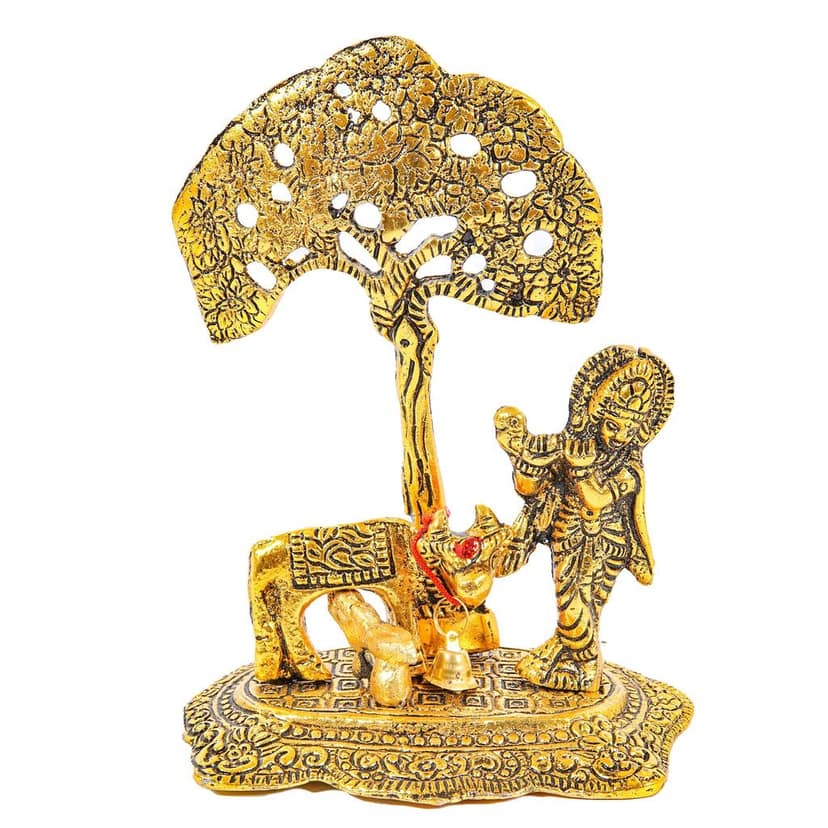Craftlayout Metal Krishna Statue With Cow and Calf Showpiece 6 Inch view 2