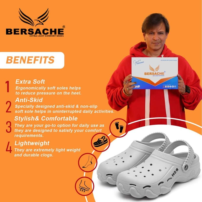 Bersache Extra Soft Classic Casual with Back Strap Regular wear with Ultra Soft & Flexibility Technology Clog for Men's view 2