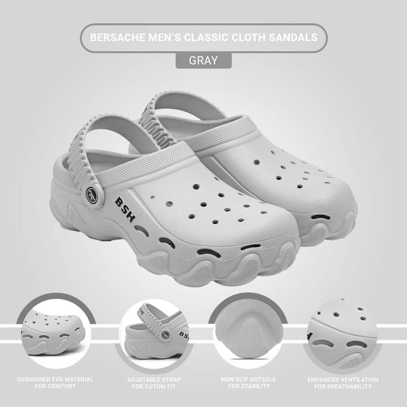 Bersache Extra Soft Classic Casual with Back Strap Regular wear with Ultra Soft & Flexibility Technology Clog for Men's view 5