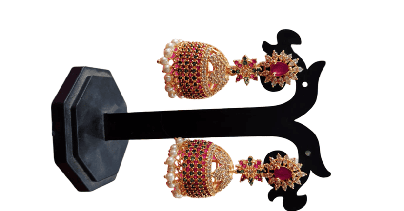 Stunning Gold Plated Kundan & Pearl Jhumka Earrings-03 view 2