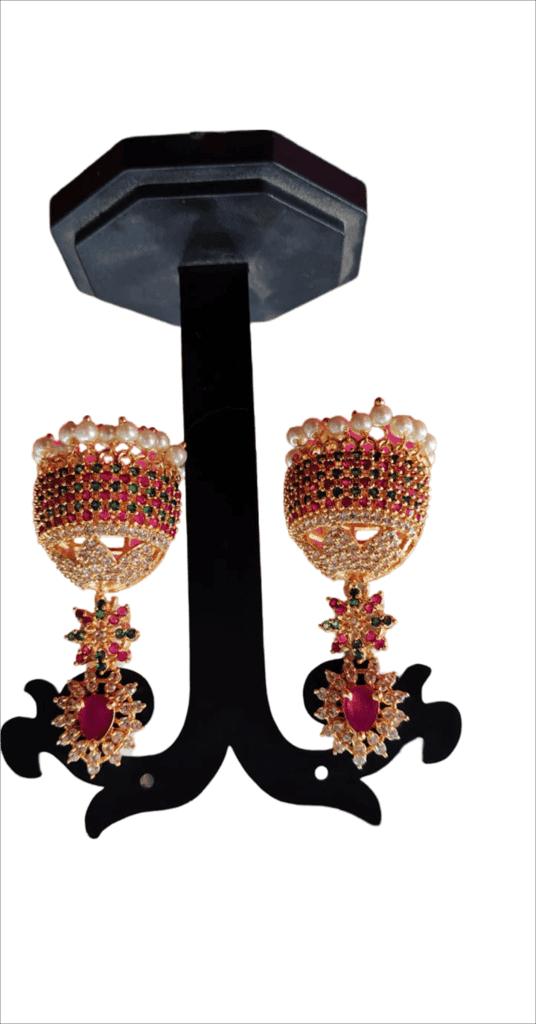 Stunning Gold Plated Kundan & Pearl Jhumka Earrings-03 view 3