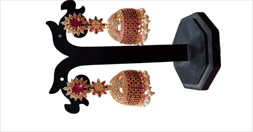 Stunning Gold Plated Kundan & Pearl Jhumka Earrings-03 view 4