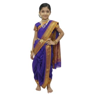 Mom and Me Peshwai Nauwari Saree for Kids (1–10 Years) Ready to Wear Maharashtrian Traditional Dress | Belgaon Silk with Cotton Lining | Stitched Blouse Included (Blue, 10-11 Years)