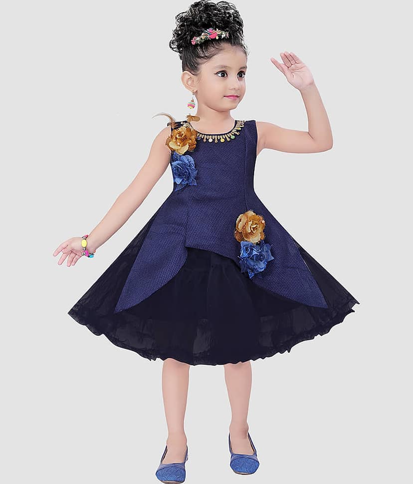9stiches - Blue Net Girls Frock ( Pack of 1 )