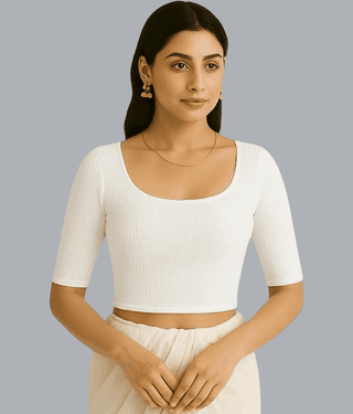 Bulbul Lycra Readymade without Pad Round Neck Women's Blouse ( White )