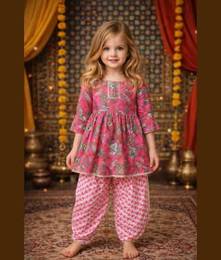 Arshia Fashions Girls Cotton Blend Kurti with Salwar ( Pack of 1 , Pink )