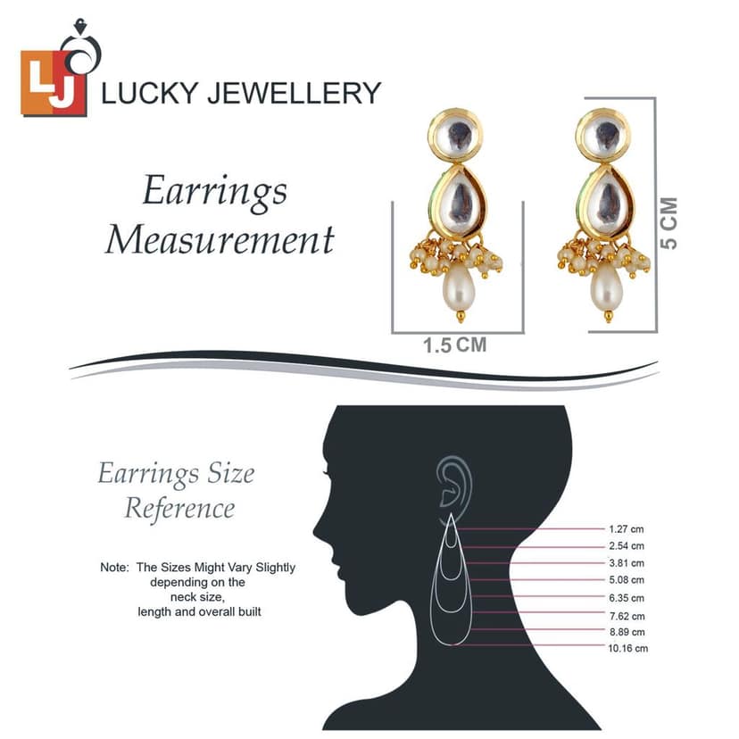 Lucky Jewellery Meenakari 18k Gold Plated Grey Color Tika Earring Combo Uncut Big Faux Kundan Choker Necklace set (911-J5SK-1817-GRW) view 7