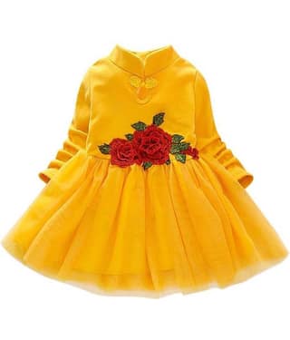 Mullick the designer Net Fit And Flare Dress For Girls ( Pack of 1 , Yellow )