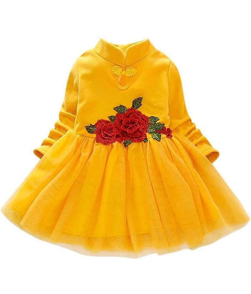 Mullick the designer Net Fit And Flare Dress For Girls ( Pack of 1 , Yellow )