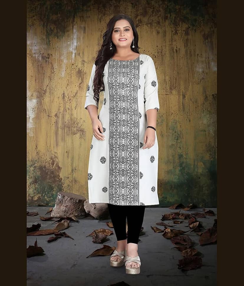 Hetsa Women Cotton Printed A-line Kurti ( White )